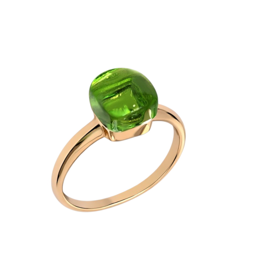Prsten od roze zlata sa zelenim kamenom