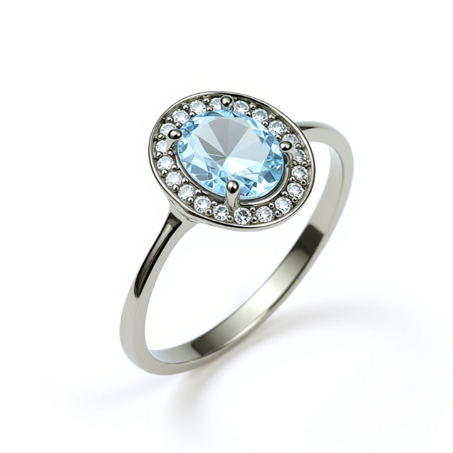 Prsten sa akvamarinom  i brilijantima