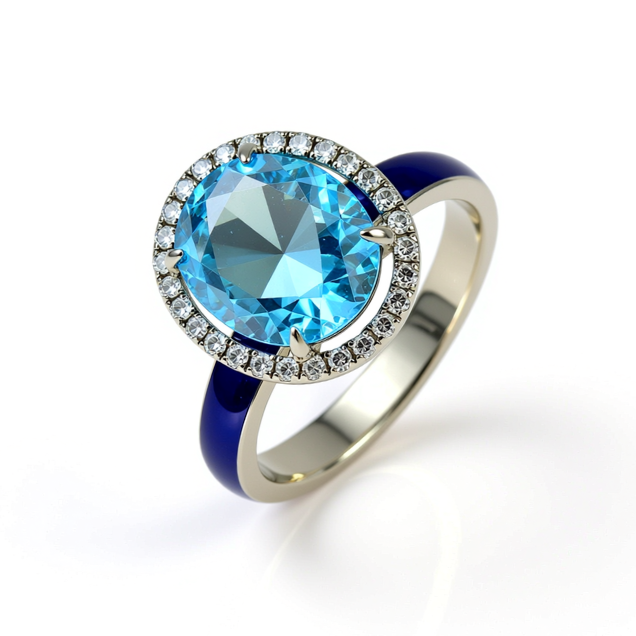 Prsten sa plavim topazom i brilijantima