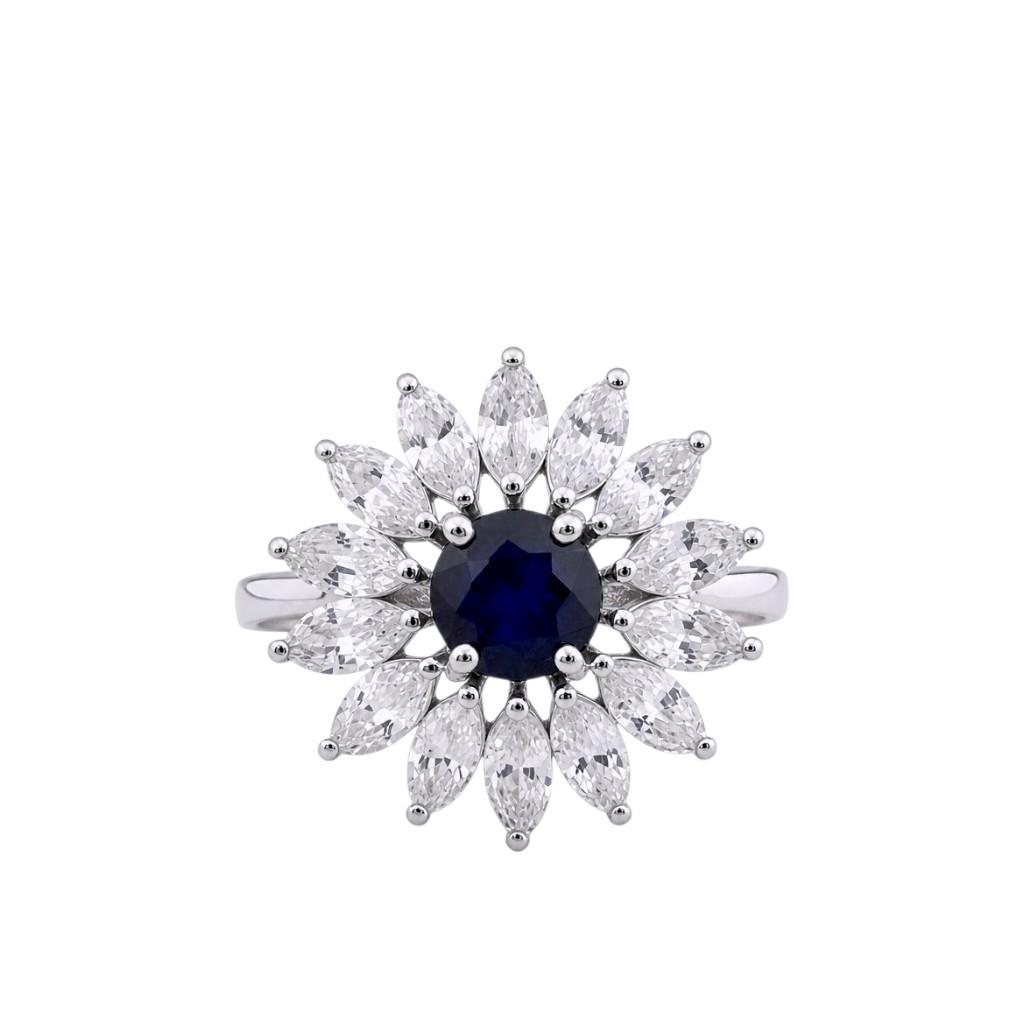 Prsten plavi safir 1.00ct beli safir 2.40ct